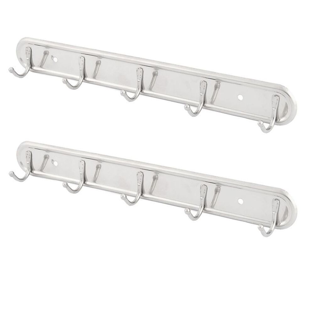 Bedroom Washroom Wall Mounted 5 Hooks Towel Hat Coat Hanger Rack 2PCS